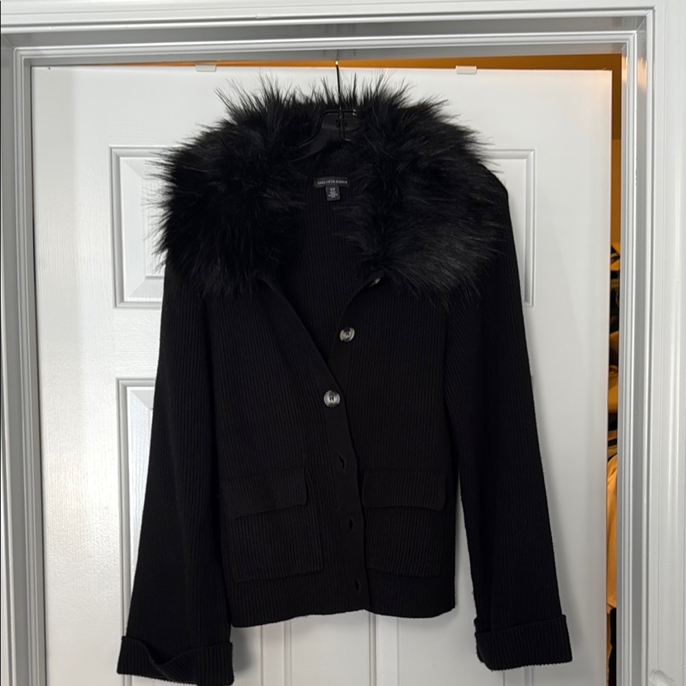 Saks Fifth Avenue Elegant Black Jacket with Faux Fur Collar